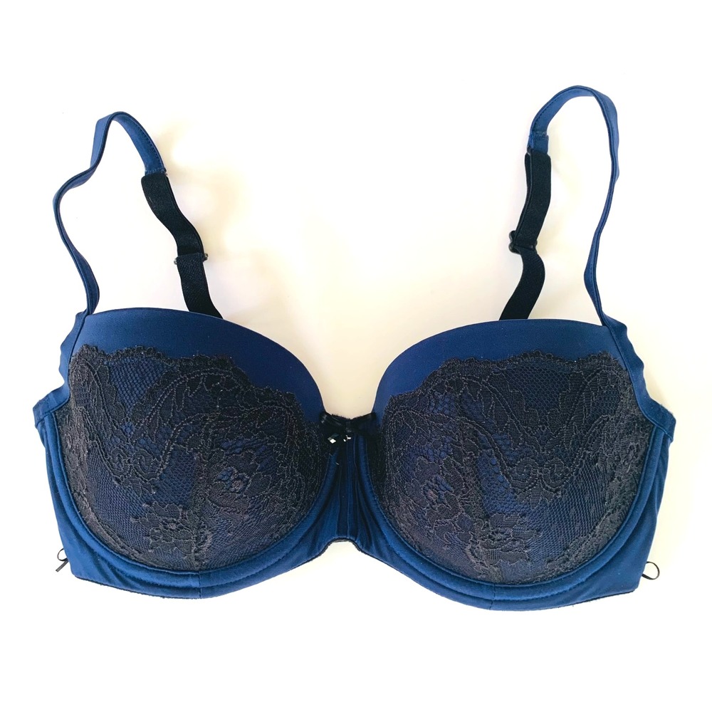 Marie Jo Lauren Padded Underwire Balcony Bra 30E 30DD Navy Black Lace